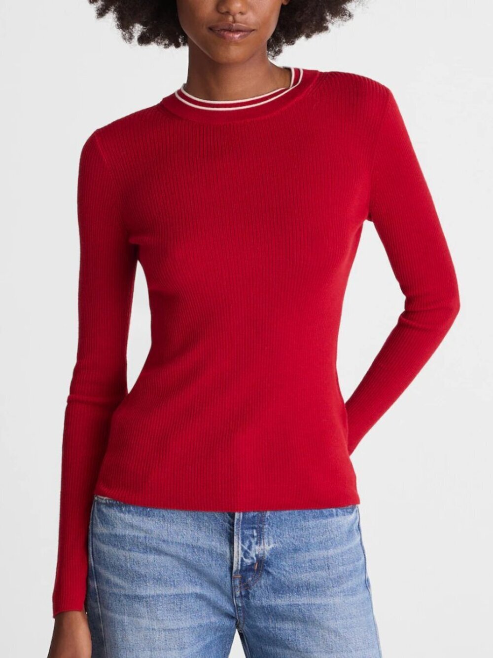 Madewell Double Layered Crewneck Merino Silk Blend Top Red Size XS NWT